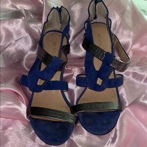 BCBG Women's Blue Suede Zip Heels